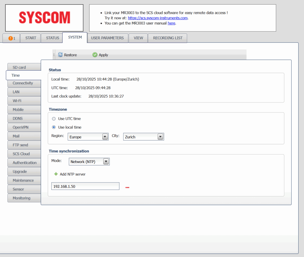 SYSCOM Instruments Software zur Konfiguration zeitsynchroner Messung